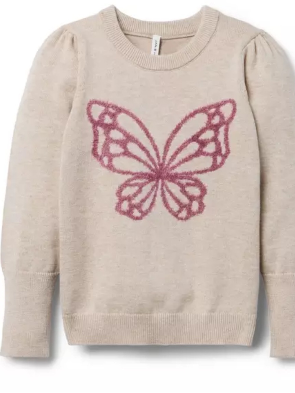 Janie and Jack Cream Sweater with Pink Butterfly puff sleeves size 6